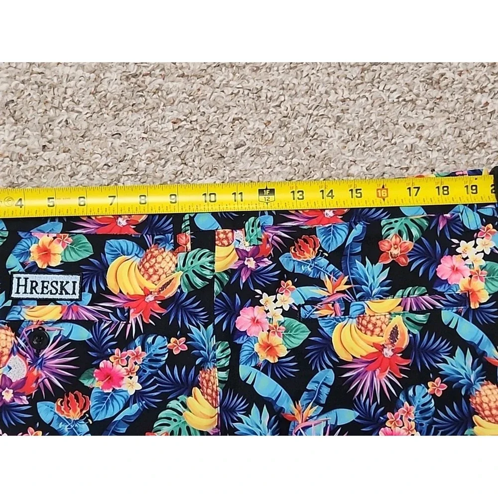 Hreski Shorts Mens 38x10‎ Black Floral Pineapple Golf Chino Abstract Colorful